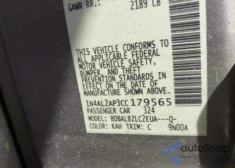 2012 Nissan Altima 2.5 S z USA, uszkodzony, nr VIN 1N4AL2AP3CC179565